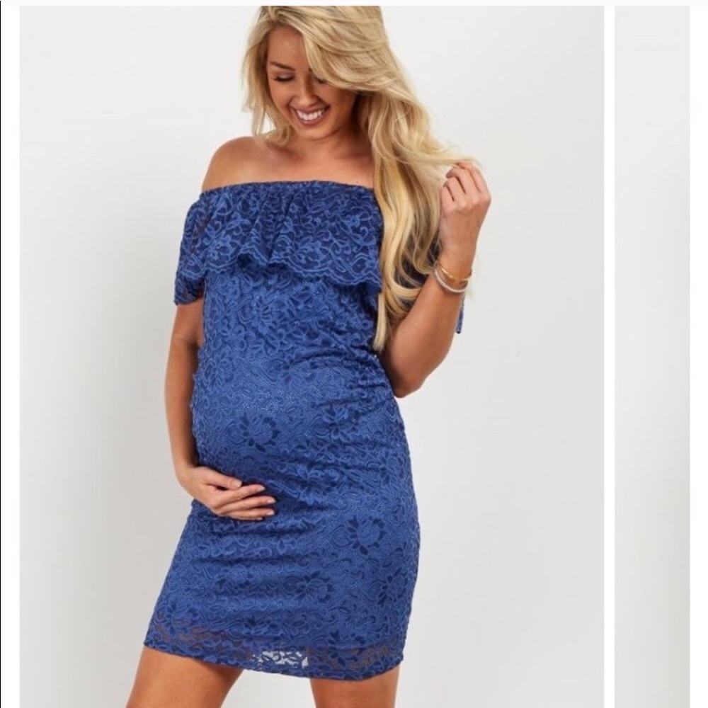 Pink blush maternity dress. Off the shoulder